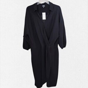 NWT INC Black Collared Faux Wrap Sheath  Blouson Sleeve Mini Dress XL